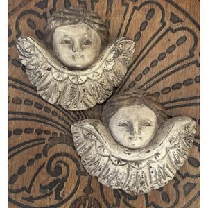 Antique Carved Wood Cherub Angels Pair • Architectural Salvage • European 1800s